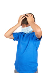 child with medical mask isolated on white background