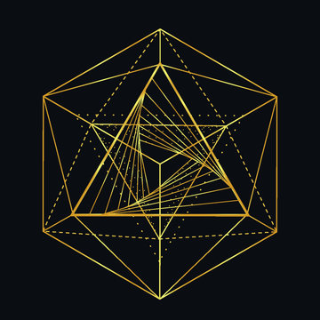 Neon golden line vector sketch of a tattoo rose mandala with flower petals, square, polygon, point, circle and seamless pattern. Hand-drawn alchemy, spirituality, with mystical geometry symbol.