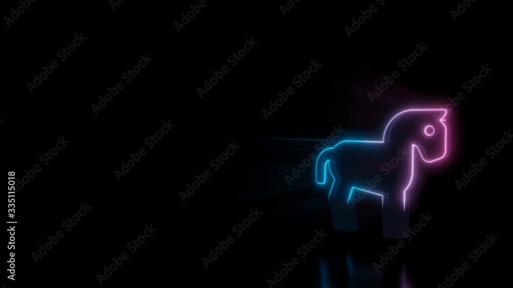 Poster abstract 3d rendering glowing blue purple neon symbol of horse from profile with glowing outlines wi