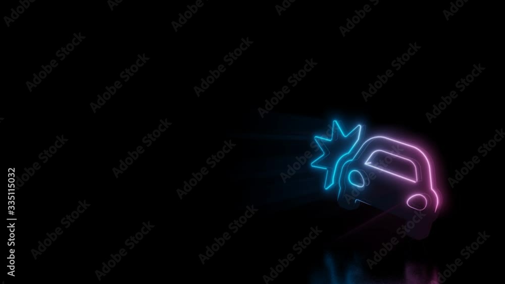 Poster abstract 3d rendering glowing blue purple neon symbol of car crash with glowing outlines with rays o