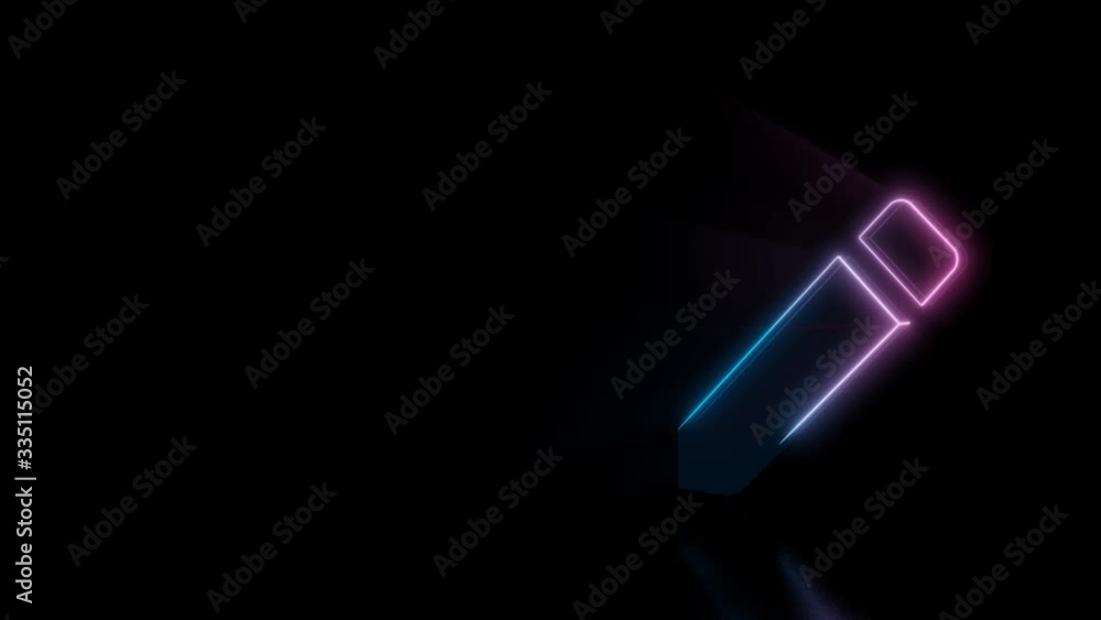 Poster abstract 3d rendering glowing blue purple neon symbol of pencil with eraser on top with glowing outl