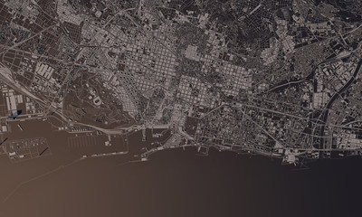 Barcelona, Spain city map 3D Rendering. Aerial satellite view.