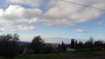 Tarde en el bosque frente a los montes (In te camp, forest)