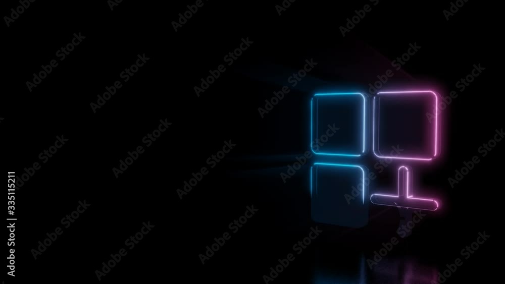 Poster abstract 3d rendering glowing blue purple neon symbol of mobile application with glowing outlines wi