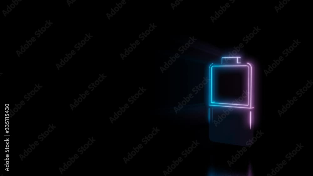 Poster abstract 3d rendering glowing blue purple neon vertical symbol of half charged battery with glowing 