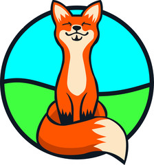 Illustration of happy fox, with nice circle background vector
