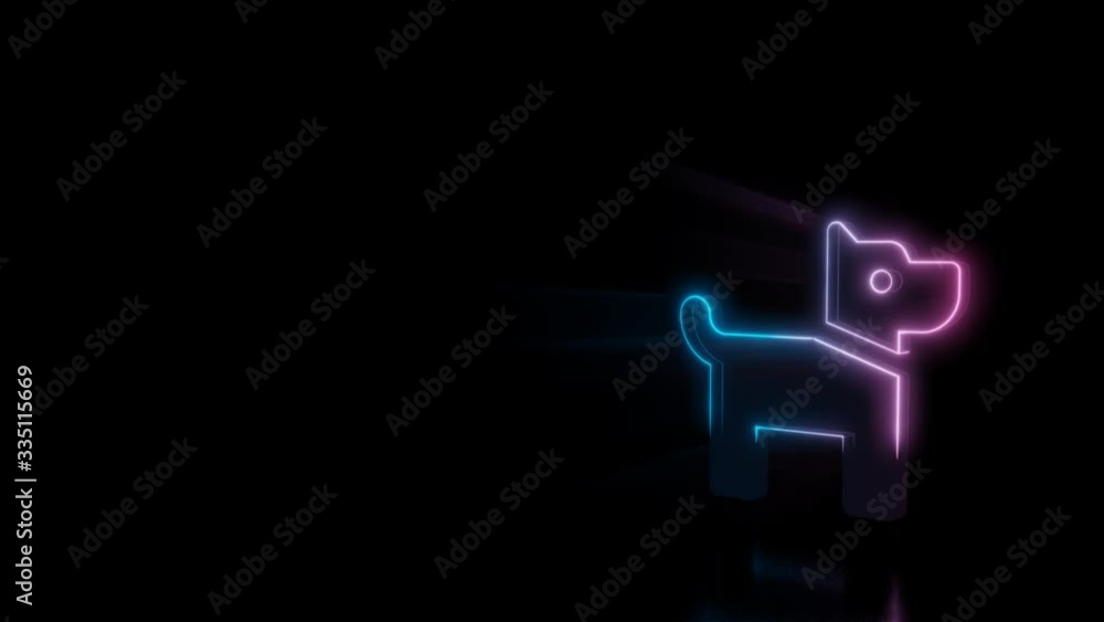 Poster abstract 3d rendering glowing blue purple neon symbol of dog with collar with glowing outlines with 
