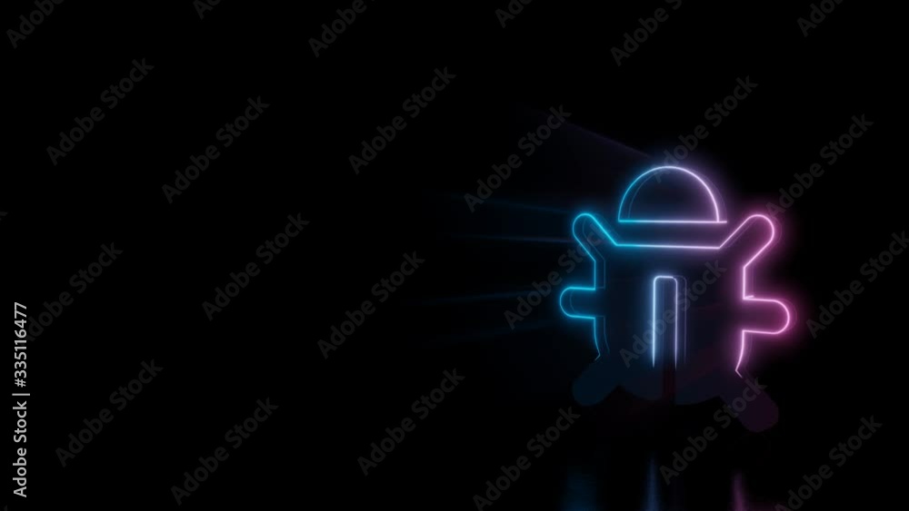 Aufkleber abstract 3d rendering glowing blue purple neon symbol of bug with six legs with glowing outlines wit