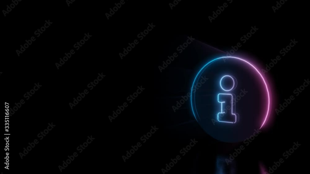 Poster abstract 3d rendering glowing blue purple neon symbol of information sign in circle with glowing out