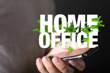 Home office suffering from a cold  at work and at home.