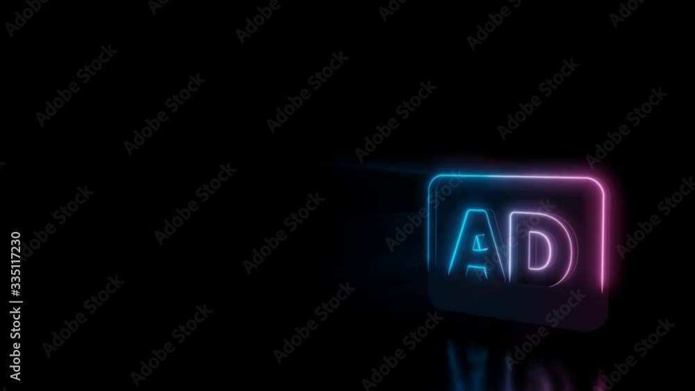 Poster abstract 3d rendering glowing blue purple neon symbol of audio description icon with glowing outline