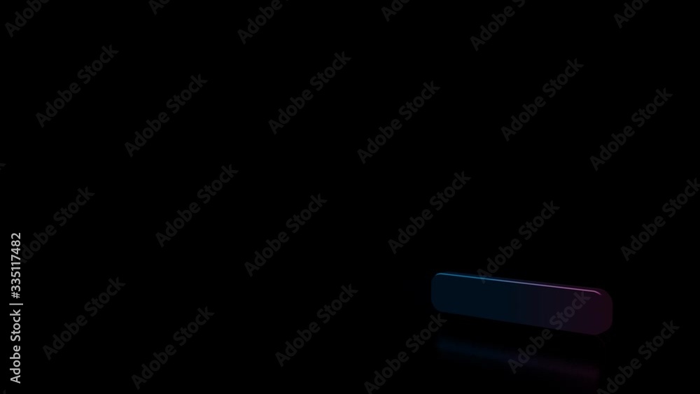 Poster abstract 3d rendering glowing blue purple neon symbol of minus symbol with glowing outlines with ray