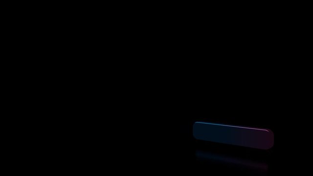 Abstract 3d rendering glowing blue purple neon symbol of minus symbol with glowing outlines with rays on black background with reflection