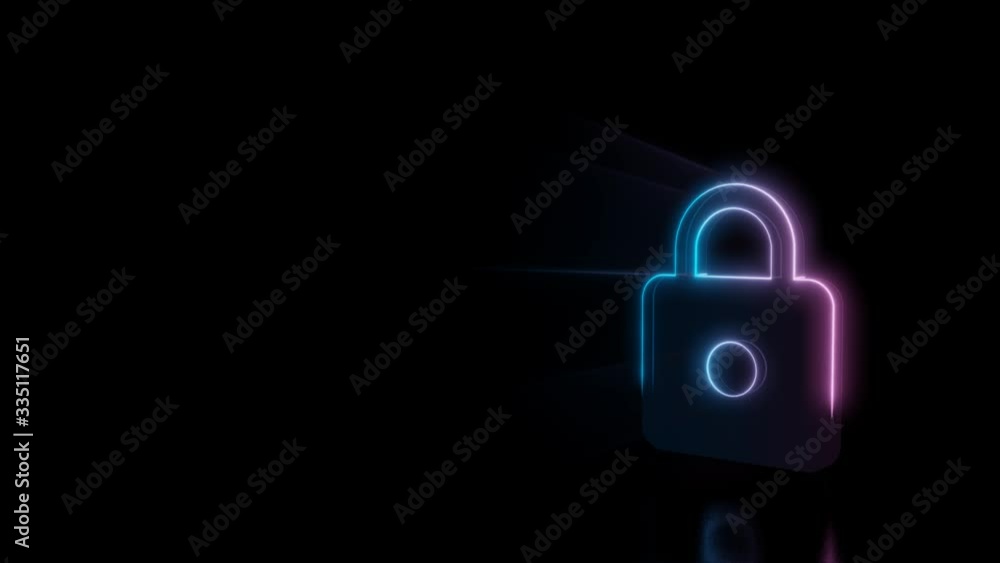 Poster abstract 3d rendering glowing blue purple neon symbol of locked padlock with glowing outlines with r