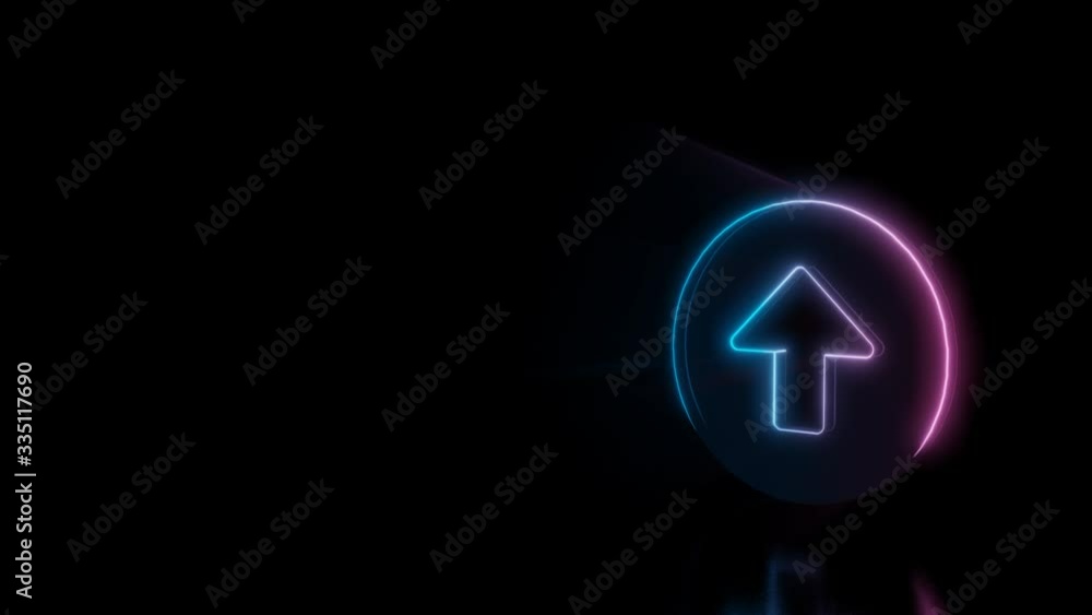 Poster abstract 3d rendering glowing blue purple neon symbol of close up rounded arrow in circle with glowi