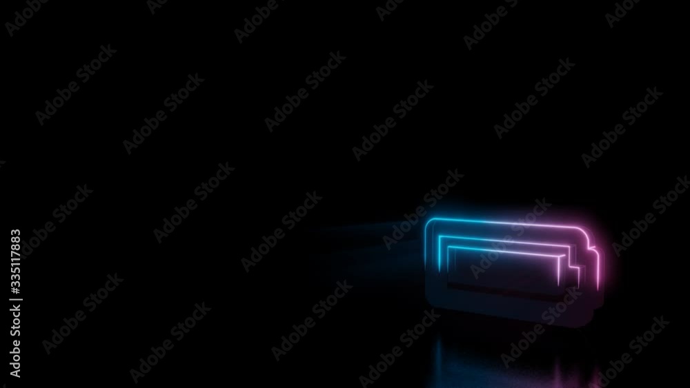 Poster abstract 3d rendering glowing blue purple neon horizontal symbol of battery full with glowing outlin