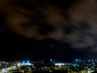 Fototapeta na wymiar Night city under lunar eclipse; January 21, 2019.