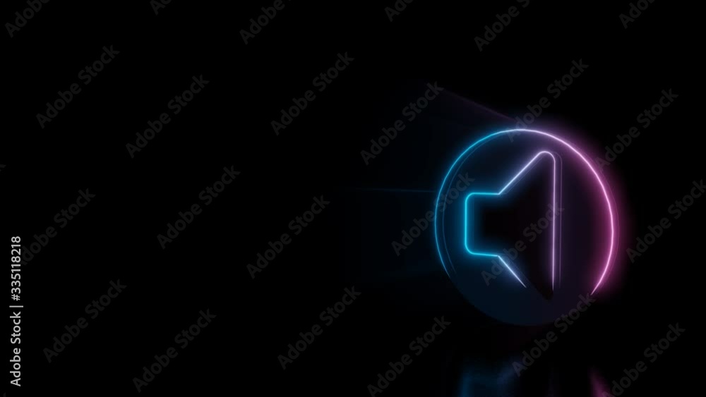 Aufkleber abstract 3d rendering glowing blue purple neon symbol of speaker in circle off with glowing outlines