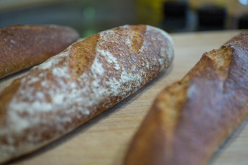 Wholemeal traditional rustic home baked French bagettes