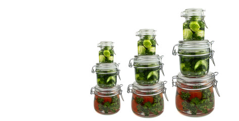 Homegrown vegetables. Fresh organic vegetables. Vegetables from the garden. Colorful vegetable. Vegetables in the jar. isolate. Banner Copyspace