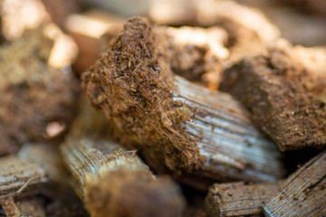 medicinal mushrooms chopped to pieces close up