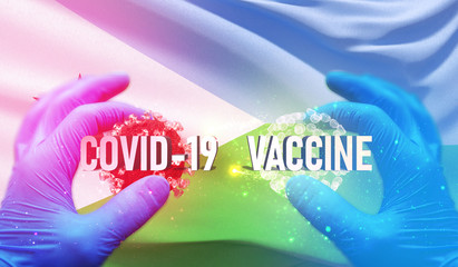 COVID-19 vaccine medical concept with flag of of Djibouti. Pandemic 3D illustration.