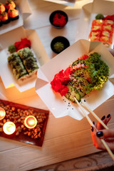 Sushi, Asian food, rolls, Philadelphia, sesame. Restaurant food. Fast food.