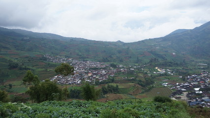 view Setiyeng Village from the top of Dieng mountain, central java, indonesia.