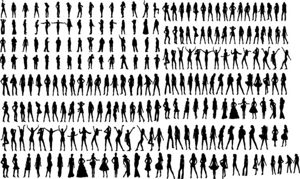 Illustration silhouette of man and woman in different positions, with white background vector