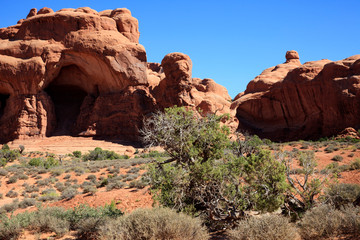 Moab, Utah / USA - August 18, 2015: Rock formation and landscape at Arches National Park, Moab,...