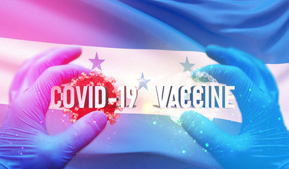 Naklejka premium COVID-19 vaccine medical concept with flag of Honduras. Pandemic 3D illustration.