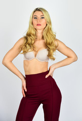 Obraz premium Female bra fashion. Fashion portrait pretty woman. street style concept. lingerie fashion trend. beautiful female clothing. woman trendy fashion clothes. Refresh your wardrobe. In her own style