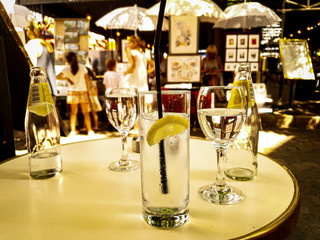 table restaurant with glasses.