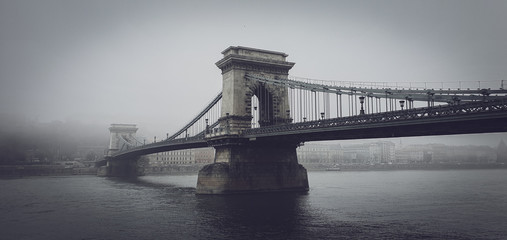 Chain bridge in Budapest, cloudy day