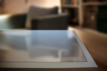 white table background of free space and home interior  