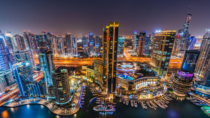 The beauty of skyline at night in Dubai Marina just from the top © malangusha