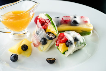 spring rolls of fresh fruits and berries
