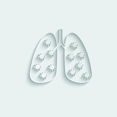 paper lungs icon covid 19 sign. lungs with virus icon vector