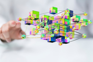 cloud connected to many objects on a virtual screen.