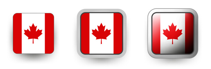 6 Canada vector icons button shield and gear, flat and volumetric style in flag colors red, white for flyer any holiday design or poster