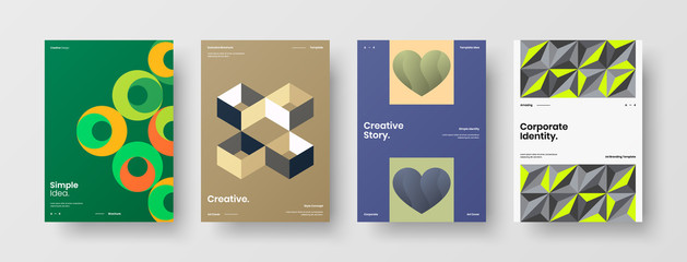 Company identity brochure template collection. Business presentation vector A4 vertical orientation front page mock up set. Corporate report cover abstract geometric illustration design layout bundle.