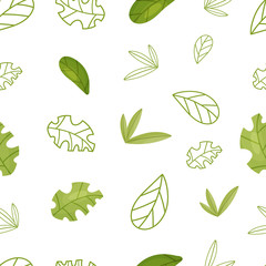 Vector seamless pattern with cute tropical set tree sheets on an isolated white background