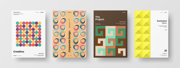 Company identity brochure template collection. Business presentation vector A4 vertical orientation front page mock up set. Corporate report cover abstract geometric illustration design layout bundle.