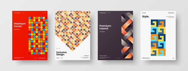 Obraz premium Company identity brochure template collection. Business presentation vector A4 vertical orientation front page mock up set. Corporate report cover abstract geometric illustration design layout bundle.