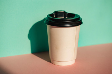 Man hand coffee cup. Coffee time. Hand. Man. Good morning. Background. Drink. Plastic. Cafe.