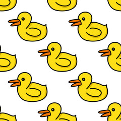 rubber duck seamless doodle pattern, vector illustration