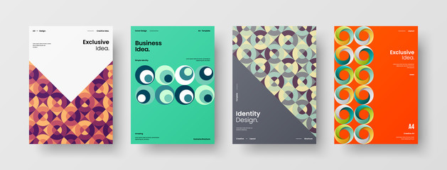 Company identity brochure template collection. Business presentation vector A4 vertical orientation front page mock up set. Corporate report cover abstract geometric illustration design layout bundle.