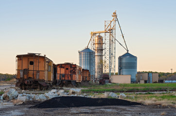Abandoned railcars and grain elevators