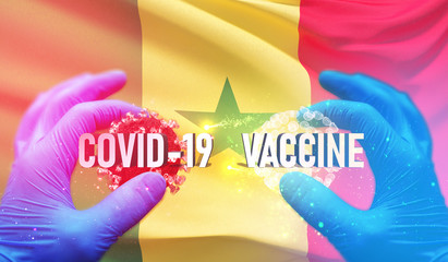 COVID-19 vaccine medical concept with flag of Senegal. Pandemic 3D illustration.