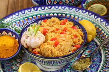 Uzbek lamb pilaf with pomegranate and tandyr flatbread